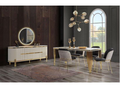 Luxe eetkamerset eetgroep eettafel stoelen set van 6 delig goud wit