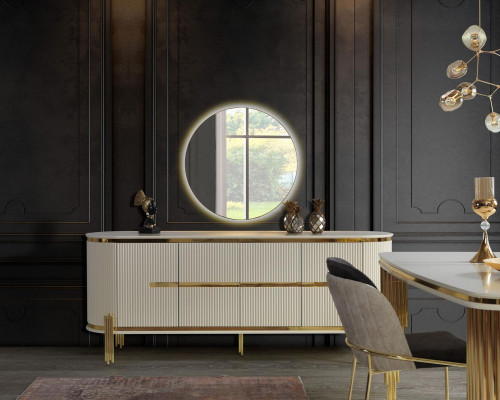Luxe eetkamerset eetgroep eettafel stoelen set van 6 delig goud wit