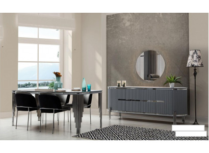 Grijze eetkamertafel Luxe eetgroep Eettafel Stoelen Dressoir 6-delig