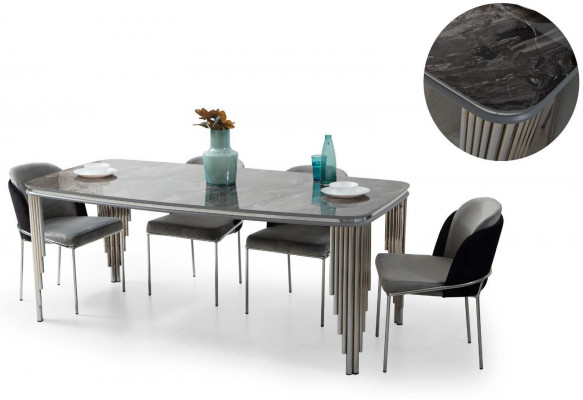 Grijze eetkamertafel Luxe eetgroep Eettafel Stoelen Dressoir 6-delig