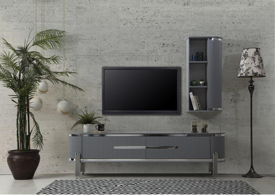 TV-standaard RTV Lowboard planken dressoir tafel Modern Grijs Luxe Nieuw