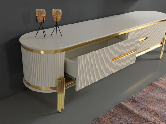 TV-standaard RTV Lowboard wit Tafel Hout Modern Woonkamer Sideboard