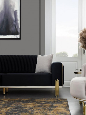 Luxe bankstel voor drie personen Moderne fauteuil Stoffen meubelset 3-delig Zwart 3 + 3 + 1