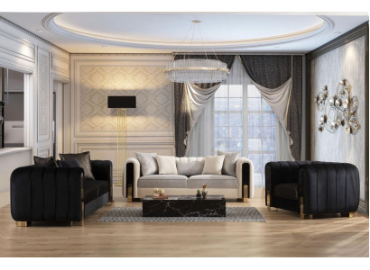 Moderne bankstel 2x driezitter + fauteuil stoffering roestvrijstalen meubels 3-delig