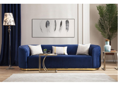 Roestvrijstalen driezits luxueuze sofa blauw woonkamermeubilair gestoffeerde banken.
