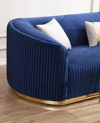 Roestvrijstalen driezits luxueuze sofa blauw woonkamermeubilair gestoffeerde banken.