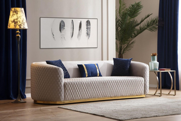 Beige driezits roestvrijstalen meubels luxe bankstellen design woonkamermeubels