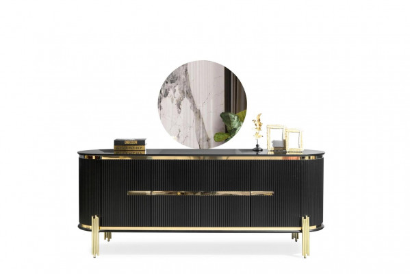 Modern dressoir van roestvrij staal meubels dressoir kast kast zwart nieuw.