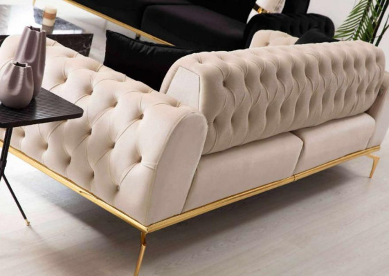 Chesterfield roestvrijstalen meubilair luxe bankstel driezits zitgroep.