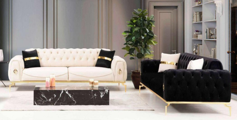 Bankstel Luxe Chesterfield Zitgroep Driepersoons Zwart 3+3 Zitplaatsen