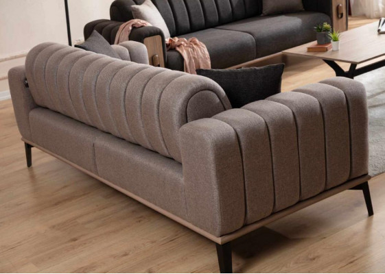 Bruine bankstel 2x driezits luxe set meubels banken banken houten frame
