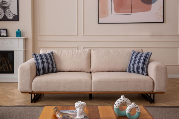 Design bankstel 3-zits gestoffeerd textiel modern gestoffeerd beige 230cm bankstellen