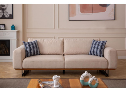 Design bankstel 3-zits gestoffeerd textiel modern gestoffeerd beige 230cm bankstellen