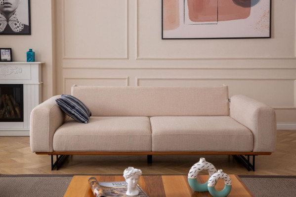 Design bankstel 3-zits gestoffeerd textiel modern gestoffeerd beige 230cm bankstellen