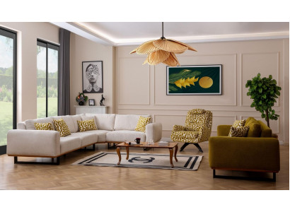 Designer woonkamerset 3-delig. Bankstel 4 + 1 zit hoekbank L-vormig Modern