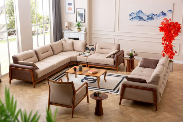 Luxe 3-delige woonkamerset hoekbank L-vorm 3-zits relaxstoel meubels