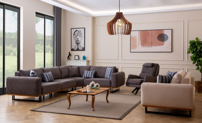 Designer woonkamer set Woonlandschap Hoekbank L-vorm 3 bank Fauteuil 3 delig