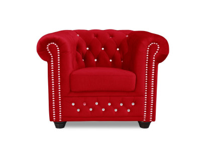 Fauteuil Design Bekleding Modern Textiel Rood TV 1-Zits Chesterfield Nieuw