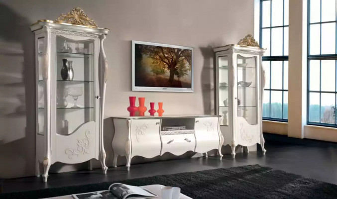 Klassieke wand woonkamer 2x vitrine dressoir RTV rek 3-delig.