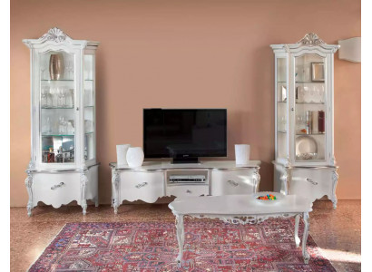 Wit woonkamer set TV-standaard salontafel 2x vitrine luxe houten meubels