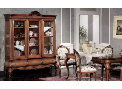 Klassieke eetkamerset houten meubels Eettafel 4x stoelen Vitrine 6-delig