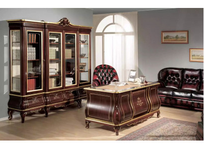 Klassieke kantoorinrichting Bureau Boekenkast 4-delig Houten meubels