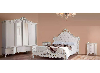 Witte slaapkamer set Klassiek bed 2x nachtkastjes Kledingkast