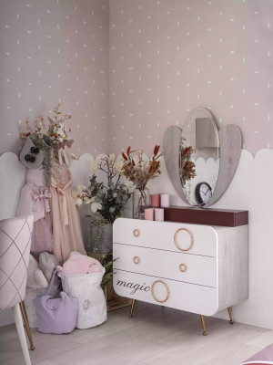 Witte houten ladekast 3 laden Designer spiegel kinderkamer set 2-delig