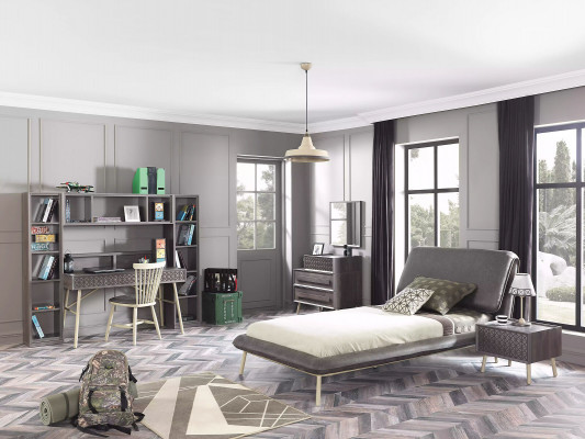Bedframe Bed 100 cm Bed frame Upholstered bed Fabric Gray Youth bed