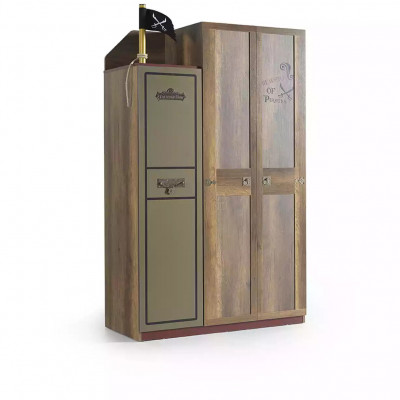 Piraat houten kast luxe kledingkast kast kinderhout bruin 3 deur
