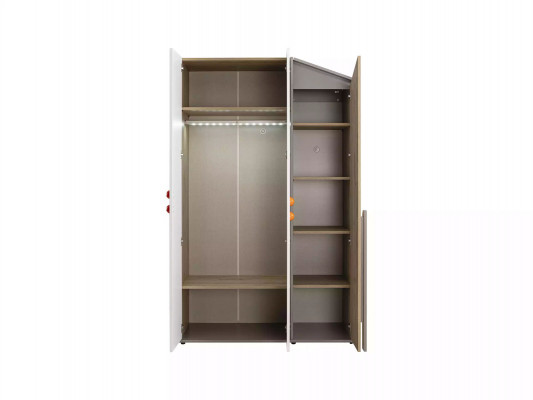 Moderne houten kledingkast met 3 deuren, wit design.