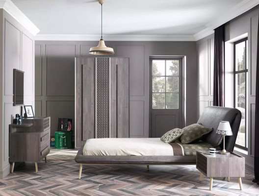 Houten kast Luxe kledingkast Kast Meubels Hout Grijs 3-deurs Ontwerp