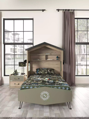 Volledige kindermeubels kinderbed bed hout groen set 2-delig nachtkastje
