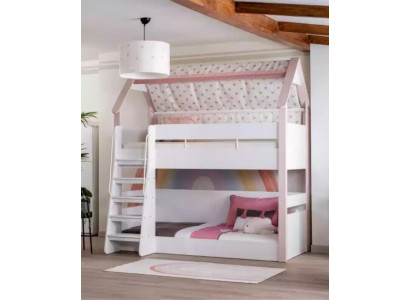 Stapelbed kinderkamer kinderbed bed bedframe hout roze hoogslaper
