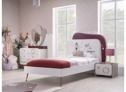Designer kinderkamer set bed spiegel ladekast nachtkastjes roze hout
