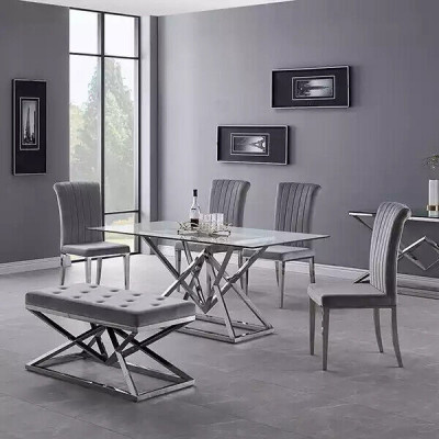 Ontwerper Eetkamer Moderne Glazen Tafel Roestvrijstalen Tafels Roestvrijstalen Frame