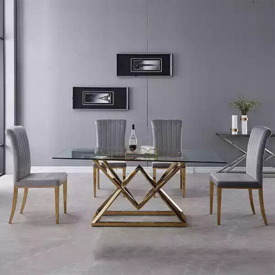 Ontwerper Eetkamer Moderne Glazen Tafel Roestvrijstalen Tafels Roestvrijstalen Frame