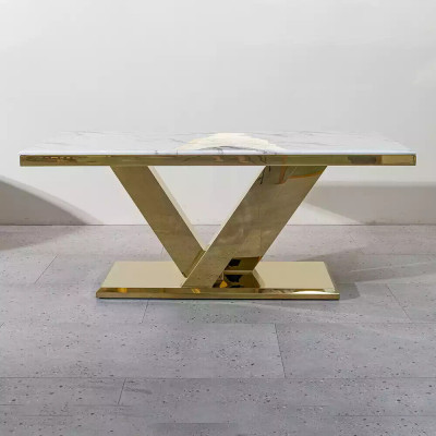 Eetkamermeubelontwerper Eettafel Roestvrijstalen tafel Goud Moderne tafels