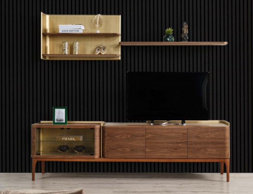 Sideboard Regale RTV Lowboard TV Ständer Schrank Holz Braun Set  Dressoir planken RTV Lowboard TV standaard kast hout bruin set