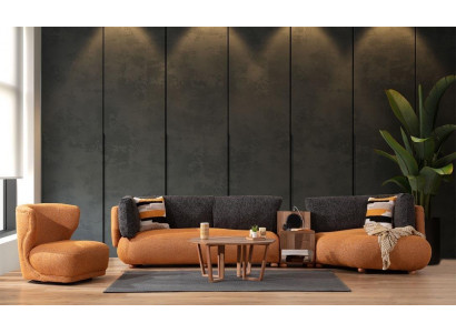 Oranje woonkamerset Stijlvolle L-vorm bank Designer fauteuil