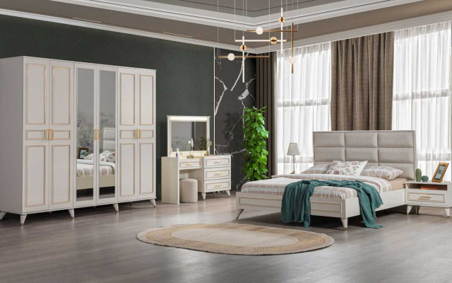 Slaapkamer Ontwerper Tweepersoonsbed Luxe Kaptafel Elegante Kruk 7-delig