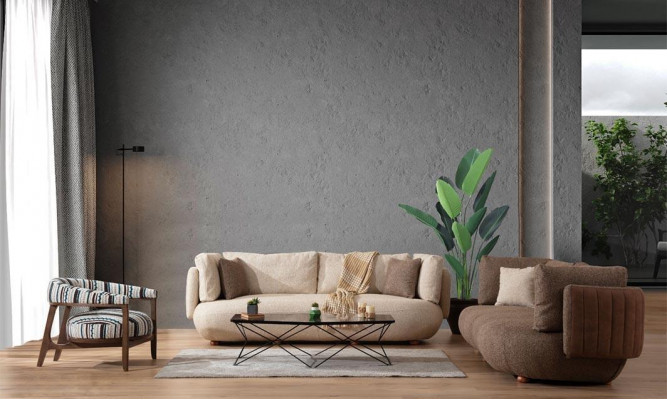 Moderne meerkleurige bankstel Bruine 3-zitsbank Witte fauteuil 3-delige set