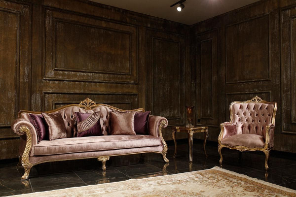 Klassiek roze Chesterfield bankstel 3-zits salontafel fauteuil