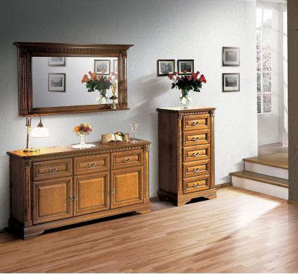 Kast Commode Spiegel Materiaal Hout klassieke Set 3-delig Bruin Landhuis