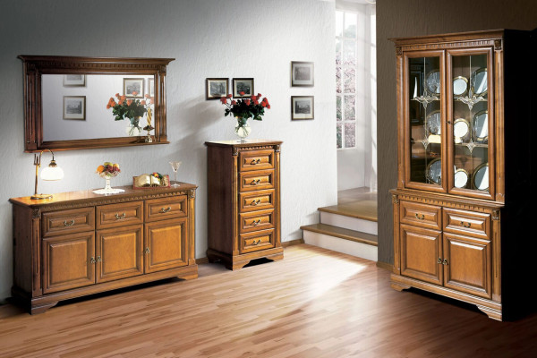 Woonkamerkast dressoir Italië spiegel klassieke set 3-delig hout