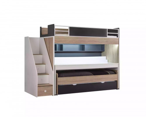 Luxe stapelbed Bed 3 slaapplaatsen multifunctioneel bed Houten hoogslaper Hout