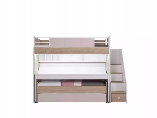 Stapelbed met 3 slaapplaatsen multifunctioneel bed hout roze luxe hoogslaper