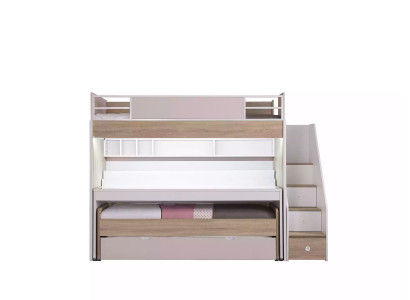 Stapelbed met 3 slaapplaatsen multifunctioneel bed hout roze luxe hoogslaper