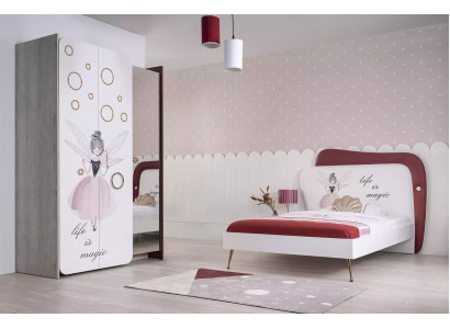 Wit Grijs kinderkamer set Bed Nachtkastje Kledingkast Hout 3-delig