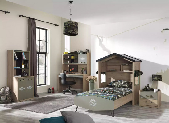 Kindermeubels Luxe kinderkamerset Bed Groen Bedframe 5-delig Hout